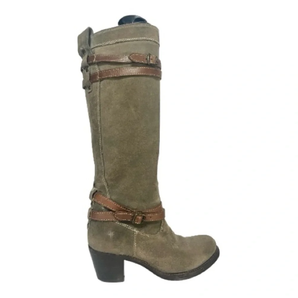 Frye Jane Strappy Knee Tan Brown Suede Boots 6.5